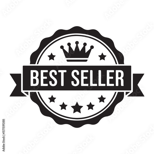 Best seller badge with crown and stars award black