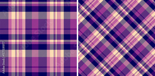 Plaid seamless texture of check fabric tartan with a textile background vector pattern. Set in wedding colors for stylish duvet cover designs.