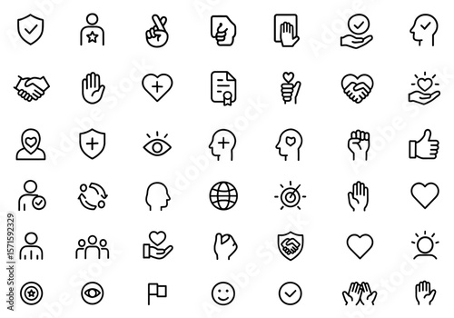 Trust line editable icon set, confidence, credibility, honesty, promise, reliability, assurance, commitment icon pack, business UI icons for customer trust, vector illustration.