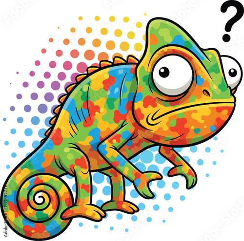 Confused Cartoon Chameleon with Polka Dot Pattern - Humorous Animal Clipart