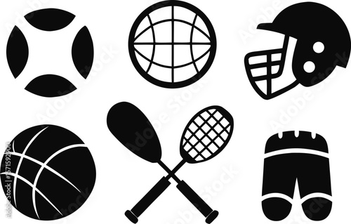 Sports Equipment Silhouette Set – 6 Athletic Vector Icons