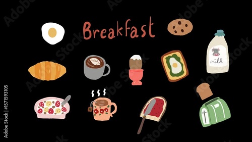 Wallpaper Mural Cute animated breakfast food and drinks with hand-drawn style and playful design
 Torontodigital.ca