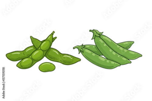 A tasty assortment of green edamame and sweet pea pods, perfect for healthy eating promotions and agricultural design projects.