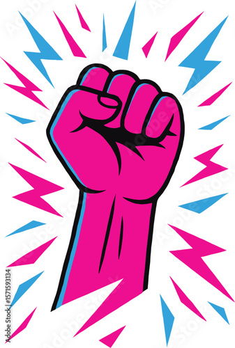 Colorful Empowering Raised Fist with Lightning Clipart