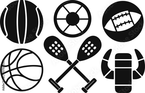 Sports Equipment Silhouette Set – 6 Athletic Vector Icons