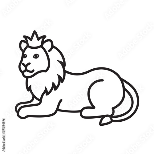 Outlined Sleeping Lion With Regal Crown