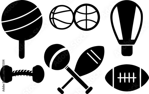 Sports Equipment Silhouette Set – 6 Athletic Vector Icons