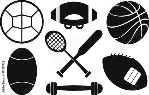 Sports Equipment Silhouette Set – 6 Athletic Vector Icons