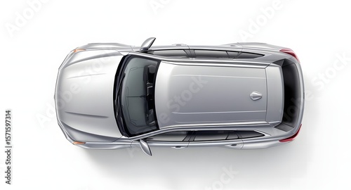 Top View of Modern Silver Car, vehicle, transport