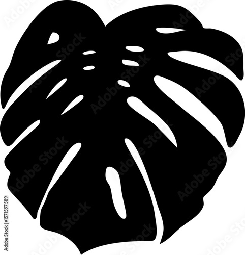 Monstera deliciosa vector silhouette displaying intricate leaf pattern, revealing bold tropical botanical design against contrasting background