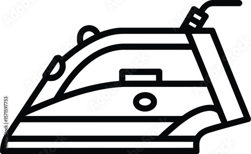 A black and white, line art illustration of an electric iron.