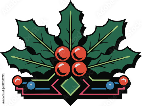 Festive mistletoe holly and ivy garland with winter botanical elements