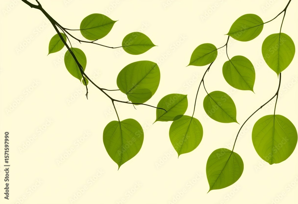 Obraz premium Subtle, elegant green leaf silhouettes on a cream background, wall art, decorating