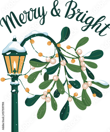 Festive mistletoe holly and ivy holiday design with traditional greenery and berries