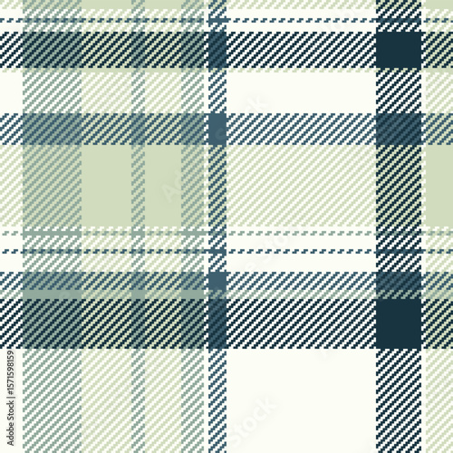 Classic plaid pattern featuring teal, green, and cream hues. Ideal for backgrounds, textiles, or design elements needing a traditional, yet modern touch.