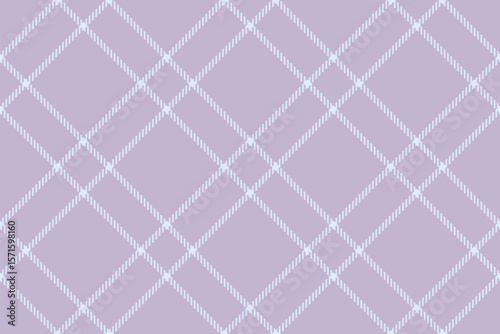 Soft, light purple plaid pattern. Seamless diagonal check background for textiles, fashion, home decor, graphic design. Calming, versatile, stylish.