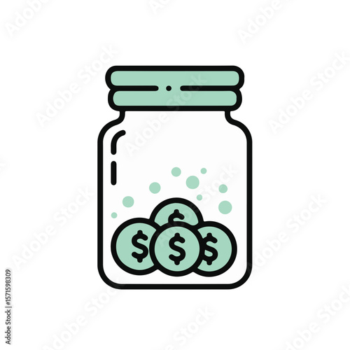 Coin jar filled with coins, an image representing savings and financial concept
