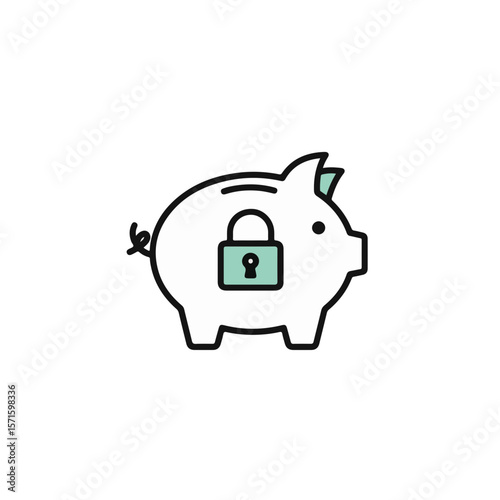 Secure piggy bank for savings icon style illustration.
