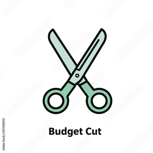 Scissors cutting the text "Budget Cut".