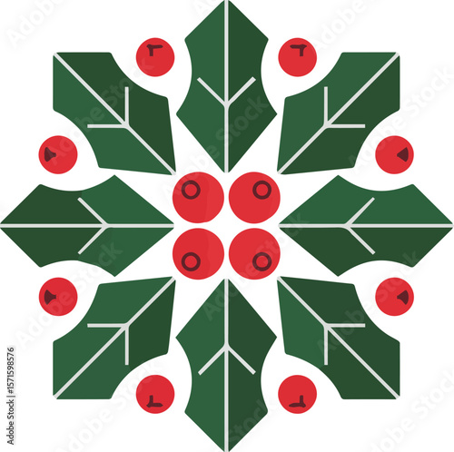Festive christmas botanical illustration featuring mistletoe holly and ivy with vibrant colors