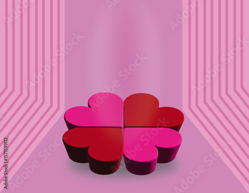 FONDO ROSA CON PLATAFORMA DE CORAZONES ROJO Y ROSA