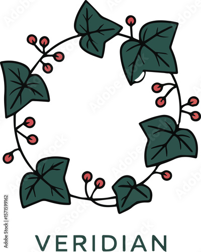 Festive mistletoe holly and ivy winter holiday design with greenery and berries