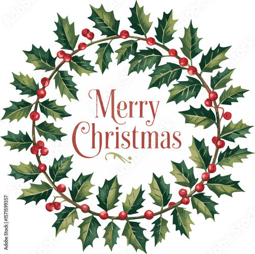 Festive mistletoe holly and ivy holiday decorative design
