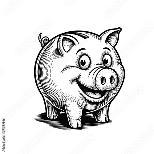 Hand-Drawn Vintage Style Engraving of a piggy bank, drawn in an engraved, woodcut style with fine details sketch engraving vector illustration. Scratch board imitation