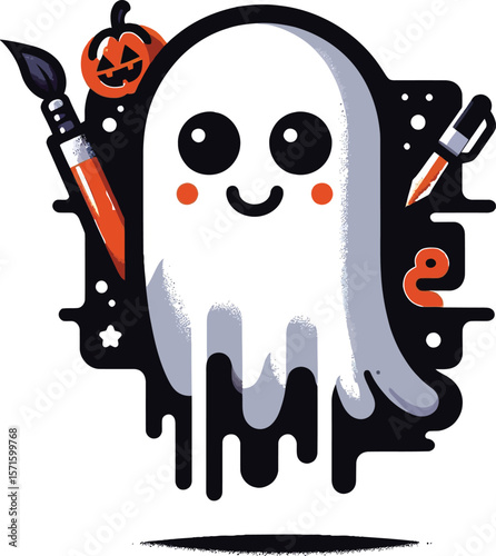 Minimalist Halloween Ghost Clipart: 8K Vector Design