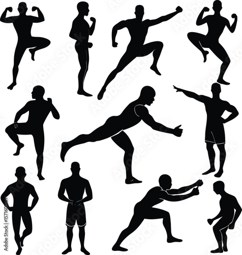 Silhouette of Athletic Men in Various Workout and Fitness Poses