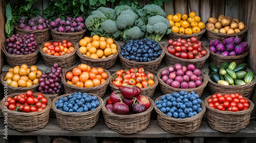 Fototapeta premium Colorful baskets of fresh produce