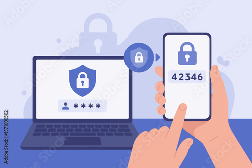 Two Factor Authentication Login Security. One Time Password OTP Verification. Secure Account Access. Digital Privacy Protection. Computer and Mobile App Safe Sign In Process