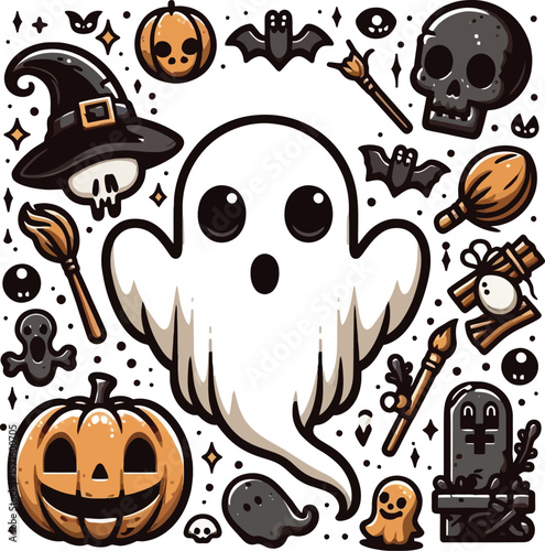 Minimalist Halloween Ghost Clipart: 8K Vector Design