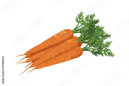 Fresh carrots bunch with vibrant green leaves offer versatile design elements for culinary themes and healthy food promotions.