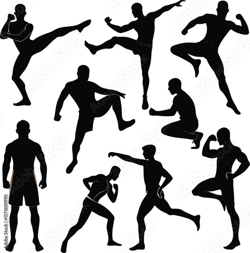 Silhouette of Athletic Men in Various Workout and Fitness Poses