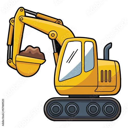Vector art of a yellow excavator is isolated on white background