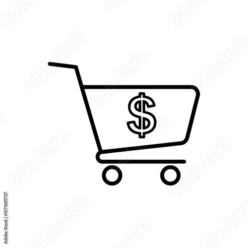 E-commerce Shopping Cart with Dollar Sign - Online Retail and Financial Transaction Concept