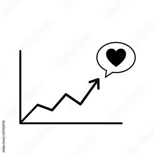 Financial or Business Growth Chart with a Symbol of Affection and Appreciation: Representing Success, Love for a Brand, or Favorable Market Response.

