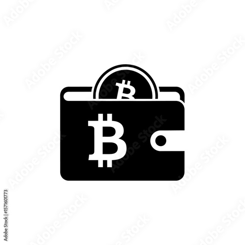 Vector art of a wallet containing bitcoin and cash symbolizes digital finance