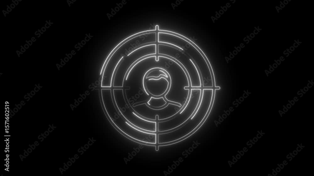 Glowing target icon animation person silhouette neon style on black background for marketing and advertising Glowing target icon animation person silhouette neon style on black background for marketing and advertising