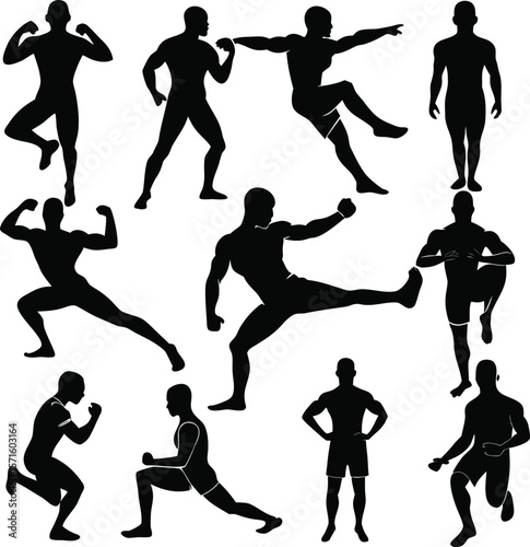 Silhouette of Athletic Men in Various Workout and Fitness Poses