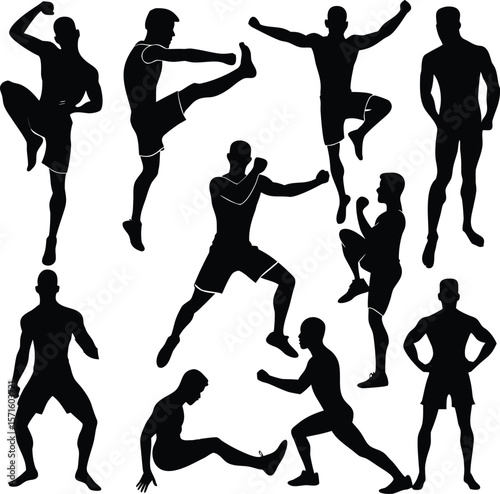 Silhouette of Athletic Men in Various Workout and Fitness Poses