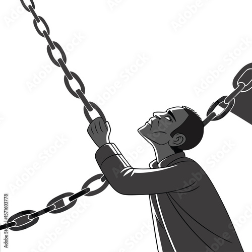 Illustration of man in chains concept for freedom struggle and overcoming adversity theme