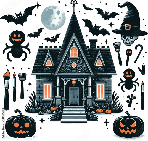 Spooky Halloween House Vector Clipart Design