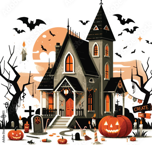 Spooky Halloween House Vector Clipart Design