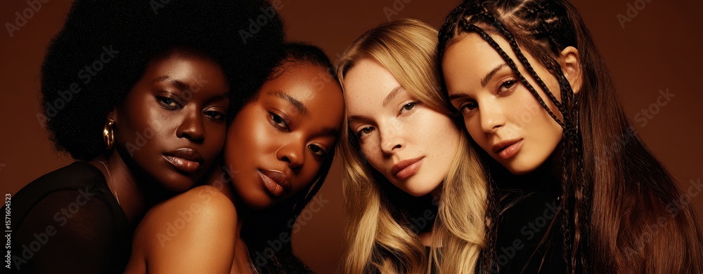 Obraz premium The Stunning Portrait of Four Diverse Women Embracing Unity and Beauty