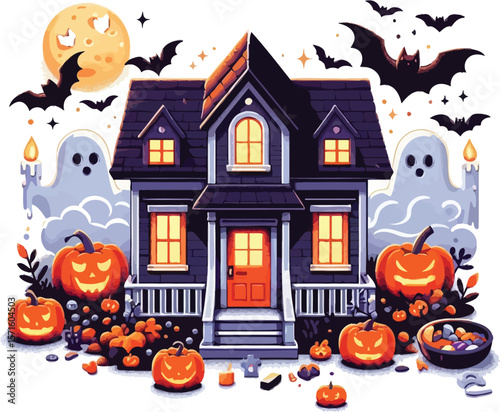 Spooky Halloween House Vector Clipart Design