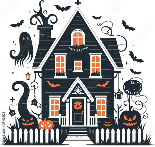 Spooky Halloween House Vector Clipart Design