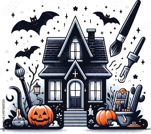 Spooky Halloween House Vector Clipart Design