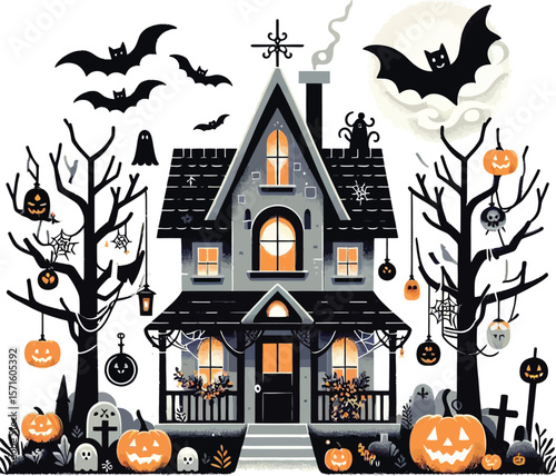 Spooky Halloween House Vector Clipart Design